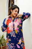 BLUE PRINTED CREPE KURTA SET