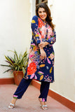 BLUE PRINTED CREPE KURTA SET