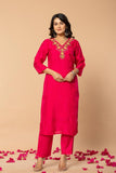 PINK SILK EMBROIDED KURTA SET