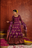 PLUM PRINTED SILK ANARKALI SUIT