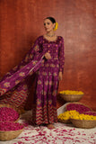 PLUM PRINTED SILK ANARKALI SUIT