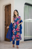 BLUE CHINON ANARKALI SUIT WITH SLEEVES