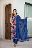 BLUE CHINON ANARKALI SUIT WITH SLEEVES