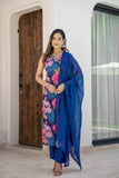 BLUE CHINON ANARKALI SUIT WITH SLEEVES