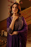 PURPLE SILK EMBROIDERED PARTY WEAR SUIT