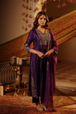 PURPLE SILK EMBROIDERED PARTY WEAR SUIT