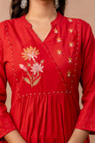 RED COTTON ANGRAKHA SUIT WITH EMBROIDERY ON YOKE