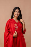 RED COTTON ANGRAKHA SUIT WITH EMBROIDERY ON YOKE