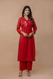 RED COTTON ANGRAKHA SUIT WITH EMBROIDERY ON YOKE