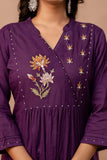 PURPLE COTTON ANGRAKHA SUIT WITH EMBROIDERY ON YOKE