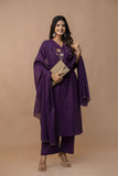 PURPLE COTTON ANGRAKHA SUIT WITH EMBROIDERY ON YOKE