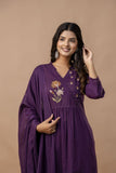 PURPLE COTTON ANGRAKHA SUIT WITH EMBROIDERY ON YOKE