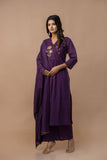 PURPLE COTTON ANGRAKHA SUIT WITH EMBROIDERY ON YOKE