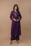 PURPLE COTTON ANGRAKHA SUIT WITH EMBROIDERY ON YOKE