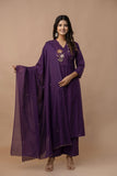 PURPLE COTTON ANGRAKHA SUIT WITH EMBROIDERY ON YOKE