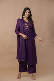 PURPLE COTTON ANGRAKHA SUIT WITH EMBROIDERY ON YOKE