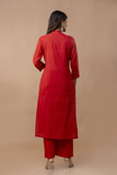 RED COTTON ANGRAKHA SUIT WITH EMBROIDERY ON YOKE