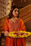 ORANGE SILK EMBROIDERED SUIT