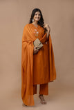 ORANGE COTTON ANGRAKHA PATTERN SUIT WITH EMBROIDERY ON YOKE