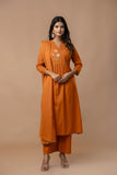 ORANGE COTTON ANGRAKHA PATTERN SUIT WITH EMBROIDERY ON YOKE