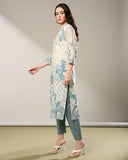 OFF WHITE PRINTED COTTON KURTA SET