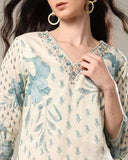 OFF WHITE PRINTED COTTON KURTA SET