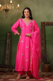 DEEP PINK SILK SUIT SET