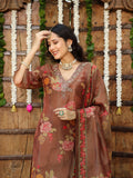 BROWN PRINTED SHIMMER EMBROIDERED SET