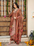 BROWN PRINTED SHIMMER EMBROIDERED SET