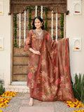 BROWN PRINTED SHIMMER EMBROIDERED SET