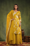 Mustard Yellow Chinnon Kurti Set