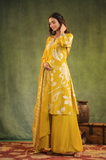 Mustard Yellow Chinnon Kurti Set