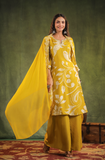 Mustard Yellow Chinnon Kurti Set