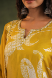 Mustard Yellow Chinnon Kurti Set