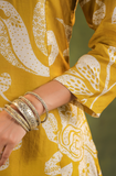 Mustard Yellow Chinnon Kurti Set