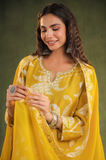 Mustard Yellow Chinnon Kurti Set