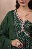 GREEN CHINON EMBROIDED BANDHANI PRINTED SUIT