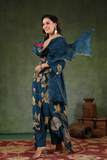 Space Blue Asymmetric Crepe Suit Set