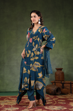 Space Blue Asymmetric Crepe Suit Set