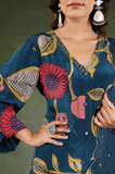 Space Blue Asymmetric Crepe Suit Set