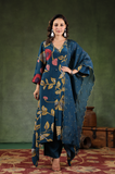 Space Blue Asymmetric Crepe Suit Set