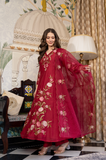 Blushed Burgundy Mul Chanderi Suit Set