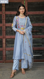 Pastel Blue Mul Chanderi Kurta Set
