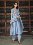 Pastel Blue Mul Chanderi Kurta Set