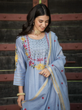 Pastel Blue Mul Chanderi Kurta Set
