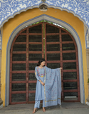 Pastel Blue Mul Chanderi Kurta Set