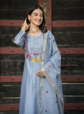 Pastel Blue Mul Chanderi Kurta Set