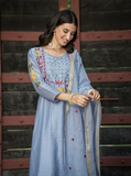 Pastel Blue Mul Chanderi Kurta Set