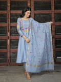 Pastel Blue Mul Chanderi Kurta Set