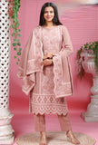 BEIGE PINK EMBROIDED KNITTED SUIT